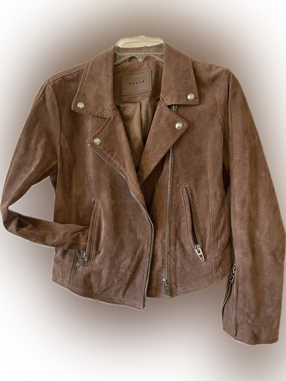 Blank NYC Brown Suede Moto Jacket Sz Small Silver Stud Accents